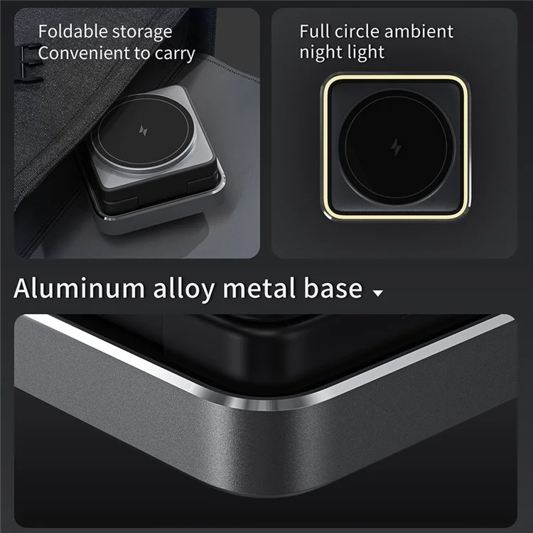 W90 3 in 1 Foldable Magnetic Wireless Charging Stand Phone Watch Earphone Charger