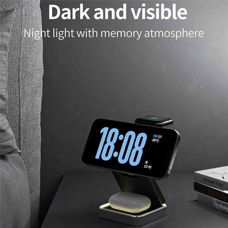 W90 3 in 1 Foldable Magnetic Wireless Charging Stand Phone Watch Earphone Charger