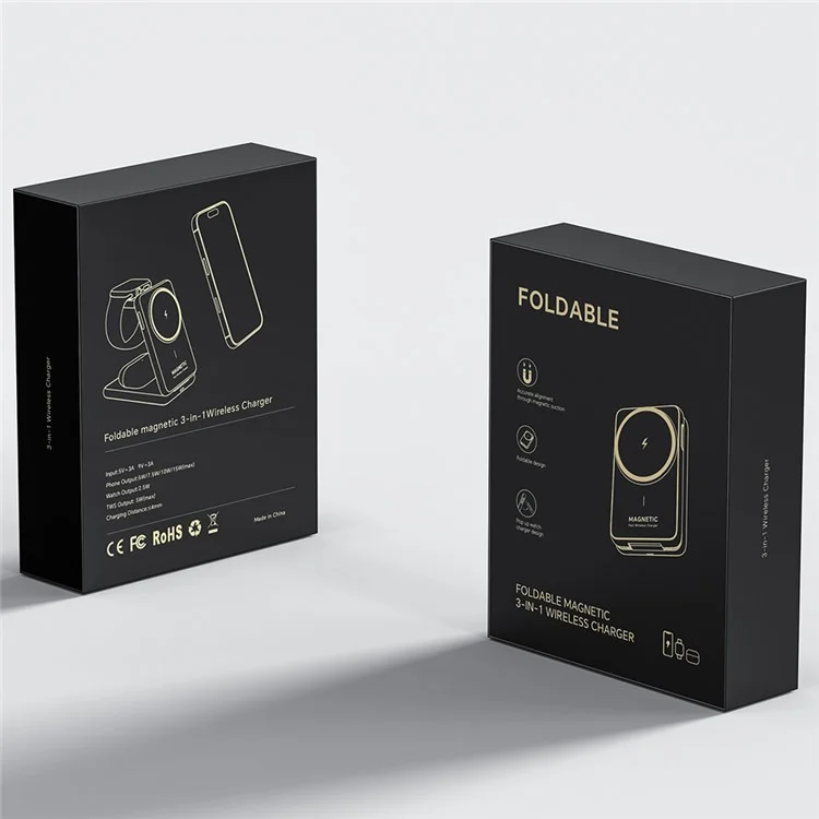 Bulk Purchasing W93 Aluminum Alloy Magnetic Wireless Charger Foldable 3 in 1 Phone Watch Earphone Charging Stand