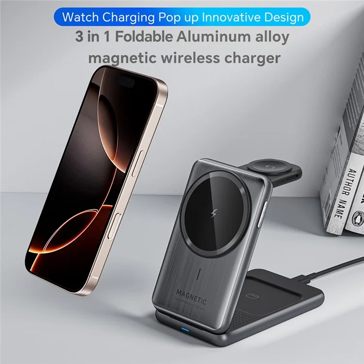 Bulk Purchasing W93 Aluminum Alloy Magnetic Wireless Charger Foldable 3 in 1 Phone Watch Earphone Charging Stand