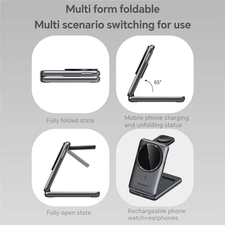 Bulk Purchasing W93 Aluminum Alloy Magnetic Wireless Charger Foldable 3 in 1 Phone Watch Earphone Charging Stand