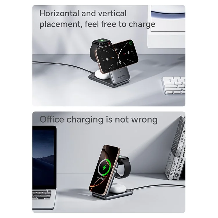Bulk Purchasing W93 Aluminum Alloy Magnetic Wireless Charger Foldable 3 in 1 Phone Watch Earphone Charging Stand