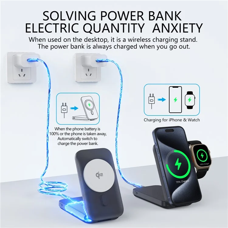 Carregador portátil de compra em volume MP05 de 10000mAh, carregador sem fio magnético Qi2 de 15W para telefone, relógio e fone de ouvido - painel branco redondo - branco