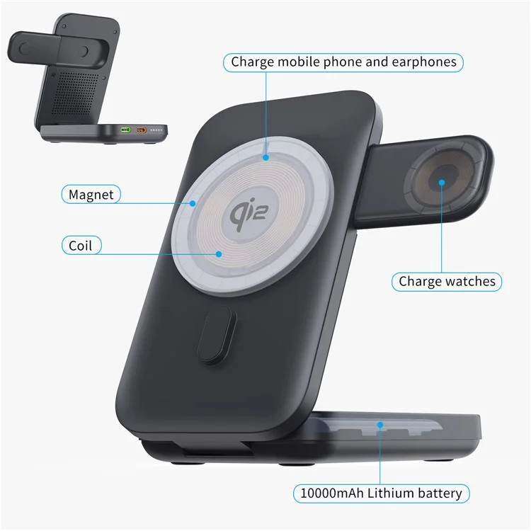 Carregador portátil de compra em volume MP05 de 10000mAh, carregador sem fio magnético Qi2 de 15W para telefone, relógio e fone de ouvido - painel branco redondo - branco