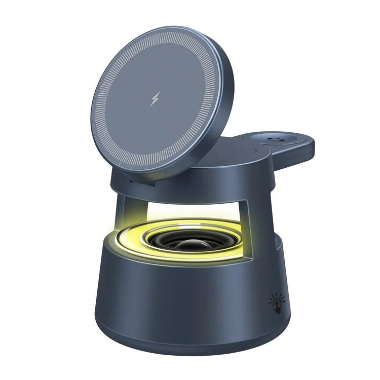 OJD-132A Chargeur sans fil magnétique 5 en 1 pour iPhone, Apple Watch, Écouteurs avec Enceinte Bluetooth et Veilleuse