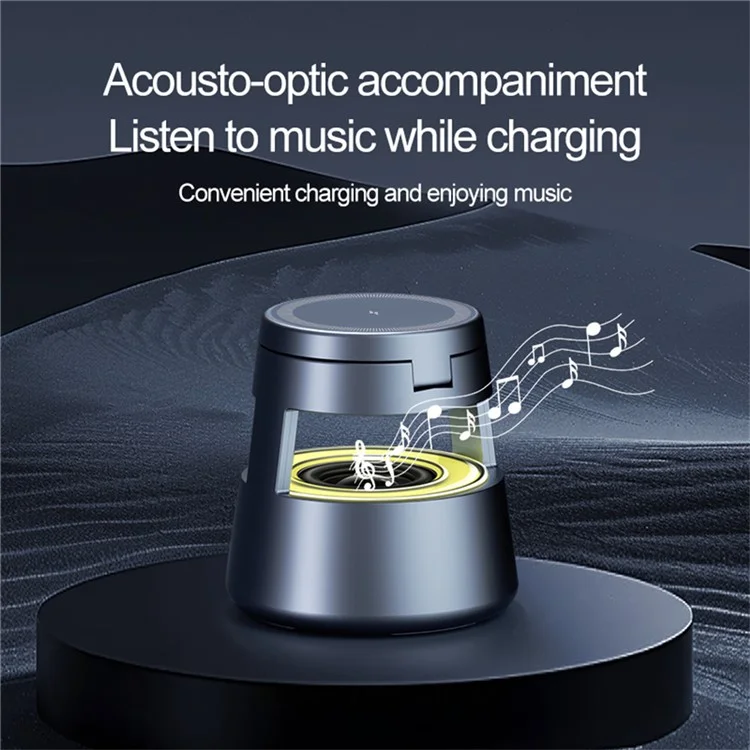 OJD-132A Chargeur sans fil magnétique 5 en 1 pour iPhone, Apple Watch, Écouteurs avec Enceinte Bluetooth et Veilleuse