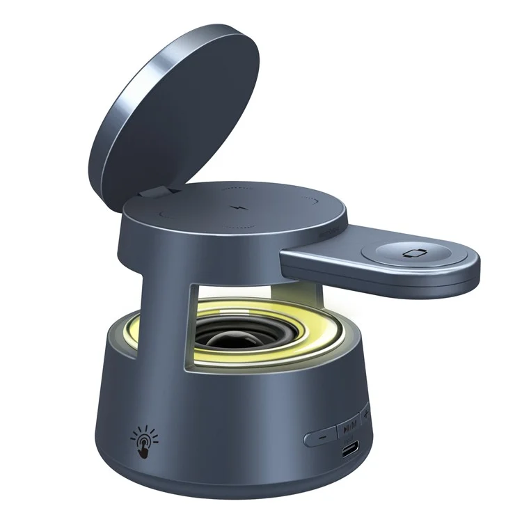 OJD-132A Chargeur sans fil magnétique 5 en 1 pour iPhone, Apple Watch, Écouteurs avec Enceinte Bluetooth et Veilleuse