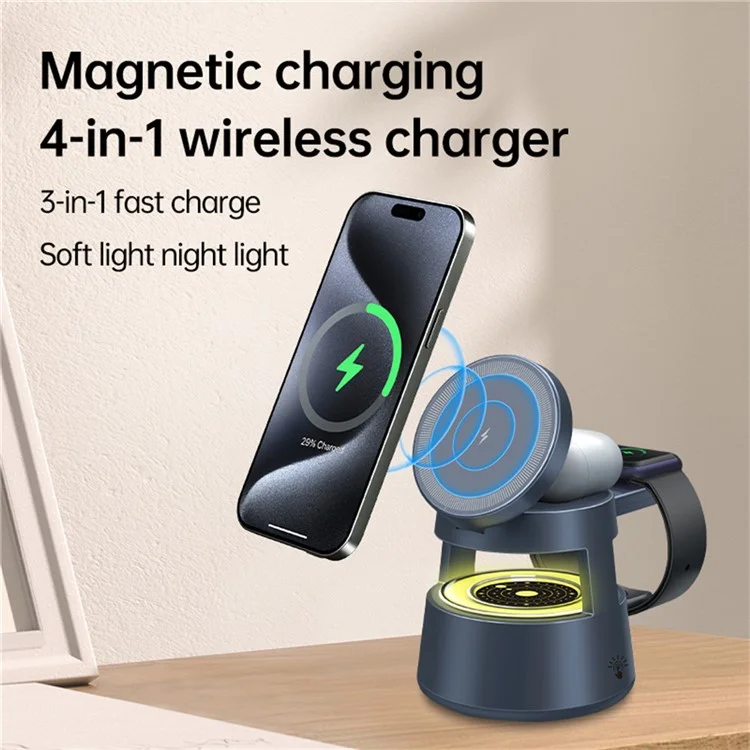 OJD-132B 4 en 1 Lampe de nuit Chargeur sans fil magnétique pour téléphone Apple, montre et écouteurs