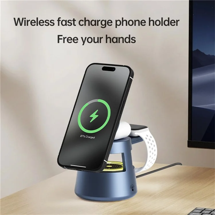 OJD-132B 4 en 1 Lampe de nuit Chargeur sans fil magnétique pour téléphone Apple, montre et écouteurs