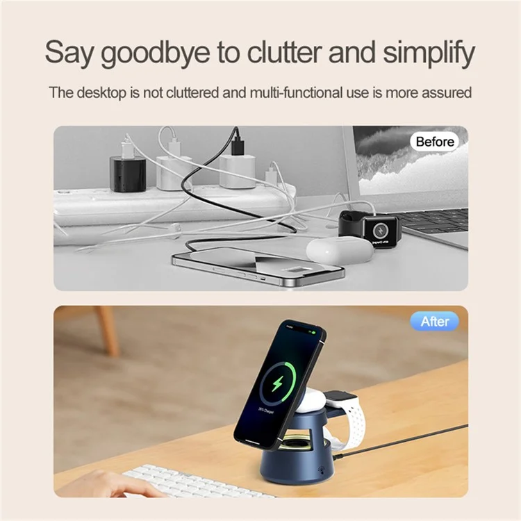 OJD-132B 4 en 1 Lampe de nuit Chargeur sans fil magnétique pour téléphone Apple, montre et écouteurs