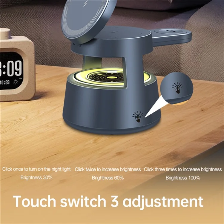 OJD-132B 4 en 1 Lampe de nuit Chargeur sans fil magnétique pour téléphone Apple, montre et écouteurs