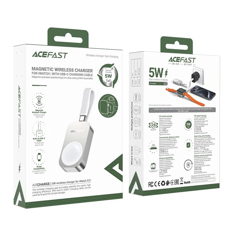 Carregador Sem Fio ACEFAST E21 para iWatch com Pad de Carregamento Magnético de 5W, Incluindo Cabo Tipo-C