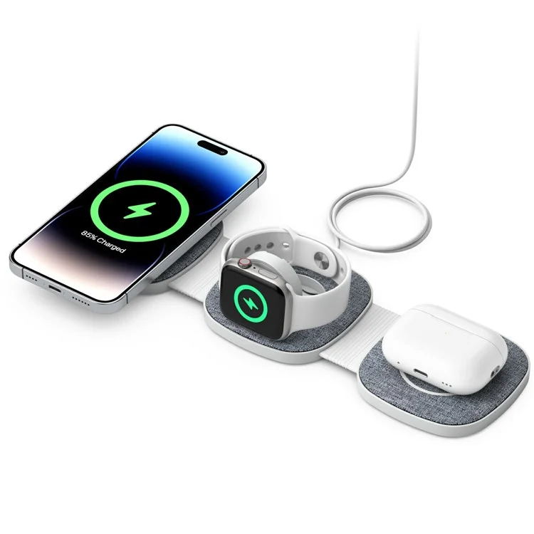 YM-T1 3 in 1 Magnetic Wireless Charger for Phone / Apple Watch / Airpods Foldable Travel Charging Pad - Dark Grey