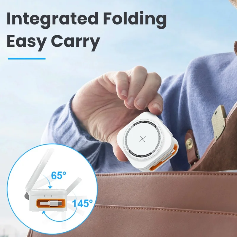 CYJ-10 3 In 1 15W Wireless Charger with Retractable Type C Cable for iPhone / Apple Watch / AirPods Foldable Charging Station - White