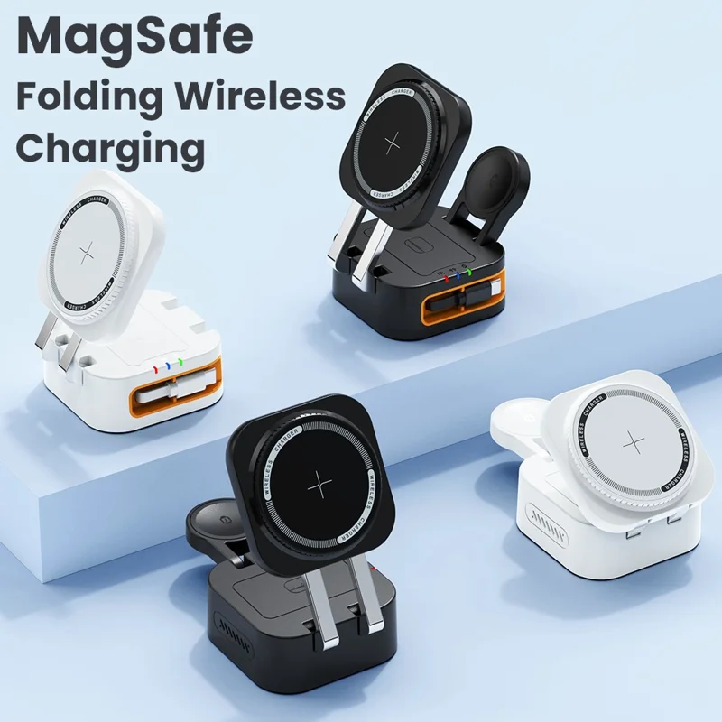CYJ-10 3 In 1 15W Wireless Charger with Retractable Type C Cable for iPhone / Apple Watch / AirPods Foldable Charging Station - White