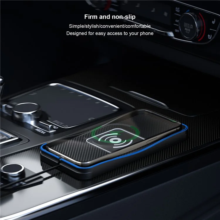 D3 20W Car Wireless Charger with 1m Cable Fast Charging Anti Slip Silicone Pad for Vehicles - USB Plug
