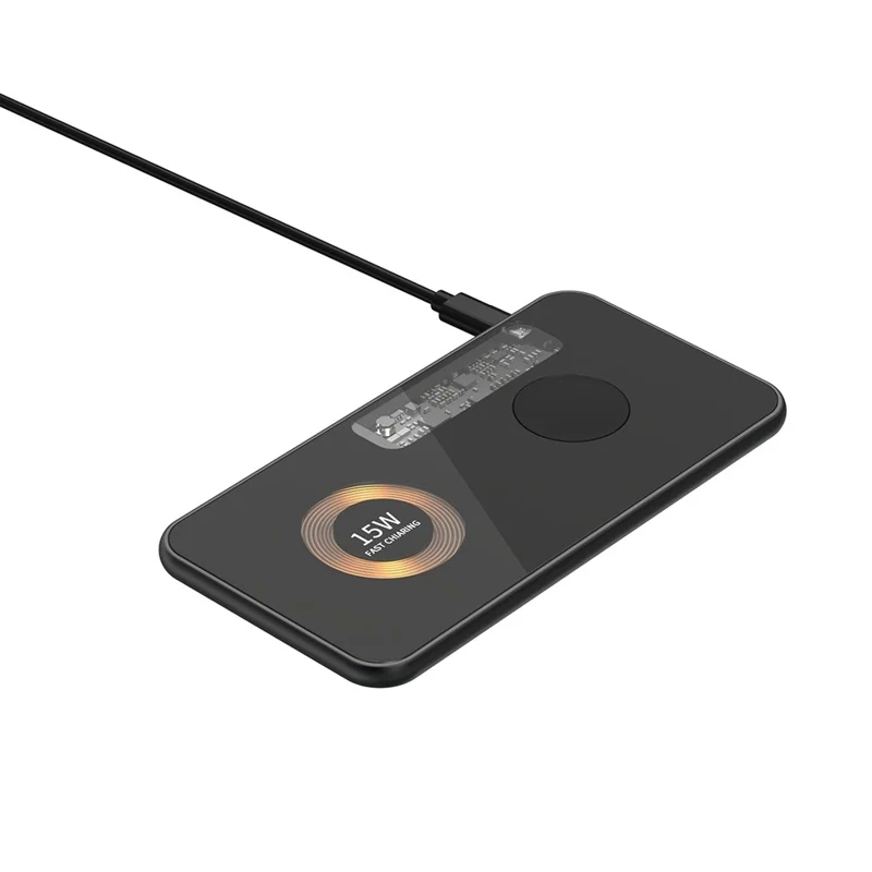 T07 Clear Design 15W Wireless Charging Pad Fast Magnetic Charger Dock for iPhone Android Phones Bluetooth-compatible Earphone