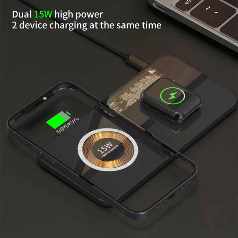 T07 Clear Design 15W Wireless Charging Pad Fast Magnetic Charger Dock for iPhone Android Phones Bluetooth-compatible Earphone