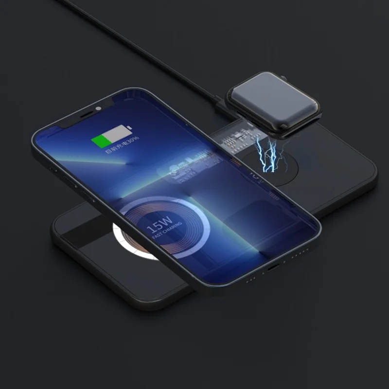 T07 Clear Design 15W Wireless Charging Pad Fast Magnetic Charger Dock for iPhone Android Phones Bluetooth-compatible Earphone