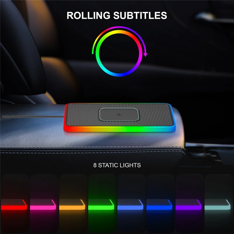 D15PRO Non Slip Desktop Silicone Charging Pad 15W Car Wireless Charger with Ambient Light - USB Plug