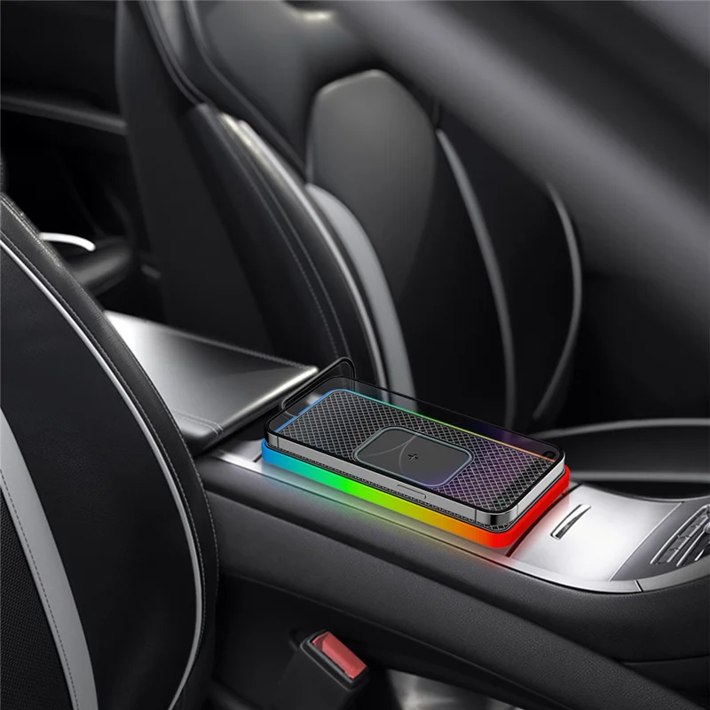 D15PRO Non Slip Desktop Silicone Charging Pad 15W Car Wireless Charger with Ambient Light - USB Plug