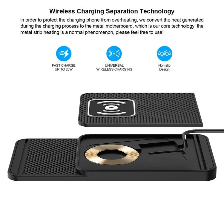 D1 Desktop Non Slip Silicone Charging Pad Shockproof 15W Car Wireless Charger with 1m Cable - USB Plug