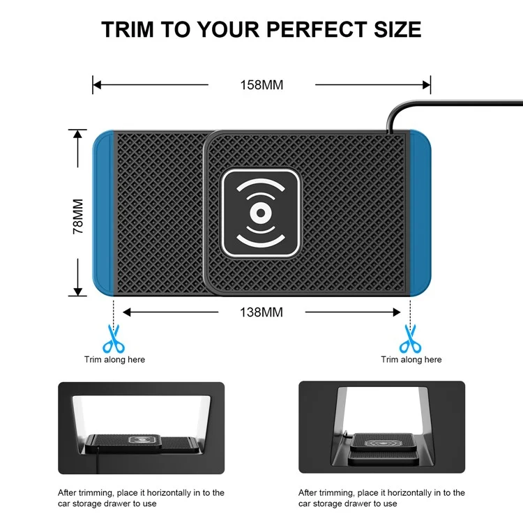 D1 Desktop Non Slip Silicone Charging Pad Shockproof 15W Car Wireless Charger with 1m Cable - USB Plug
