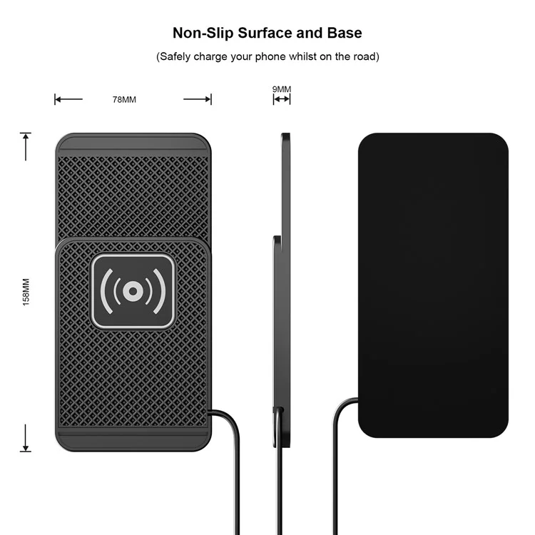 D1 Desktop Non Slip Silicone Charging Pad Shockproof 15W Car Wireless Charger with 1m Cable - USB Plug