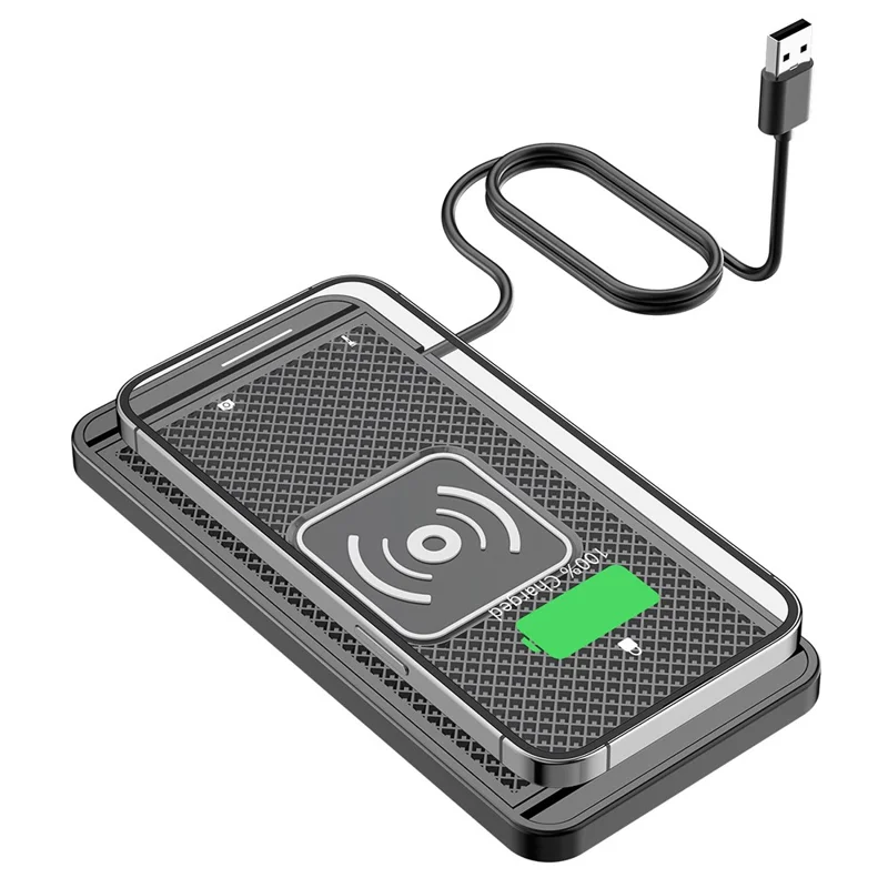 D10 15W Car Wireless Charger Non Slip Anti Shake Desktop Fast Charging Pad with 1m Cable for Smartphones - USB Plug