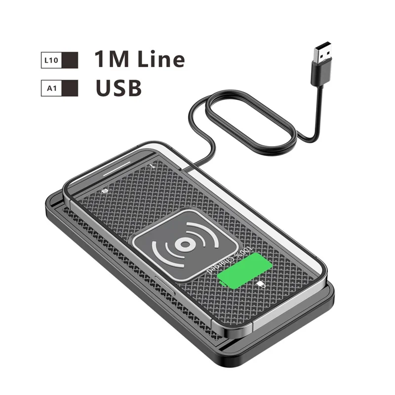 D10 15W Car Wireless Charger Non Slip Anti Shake Desktop Fast Charging Pad with 1m Cable for Smartphones - USB Plug