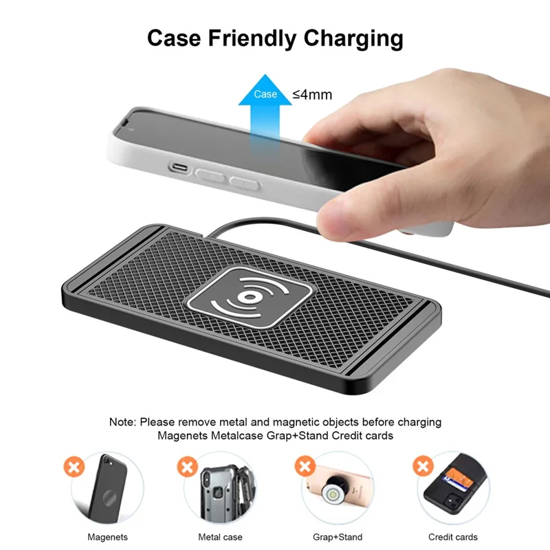 D10 15W Car Wireless Charger Non Slip Anti Shake Desktop Fast Charging Pad with 1m Cable for Smartphones - USB Plug