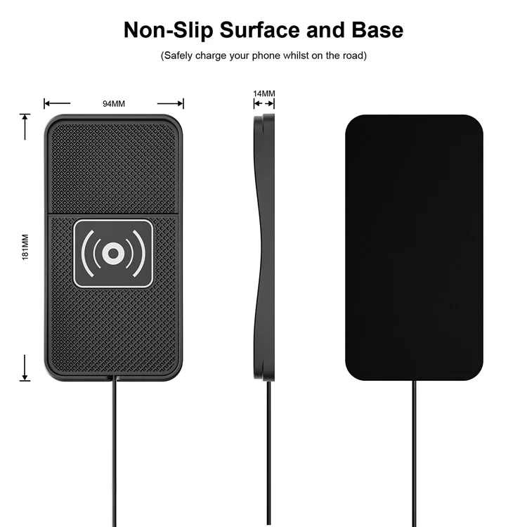 D13 Caricatore wireless antiscivolo da 15W per desktop, per auto e casa - Con cavo da 1m e spina USB