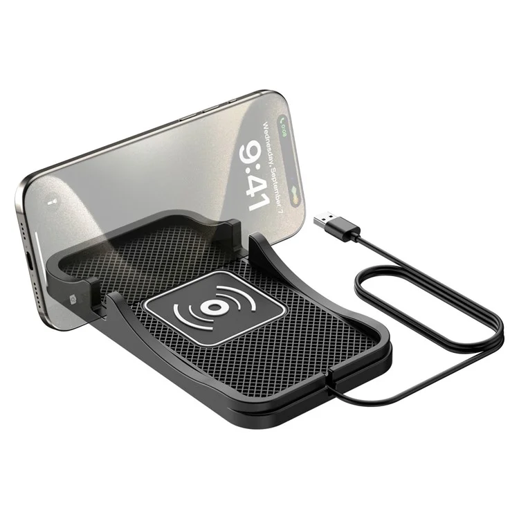 D7 Car Wireless Charger 15W Non Slip Desktop Charging Pad with 1m Cable for Automotive / Home - USB Plug