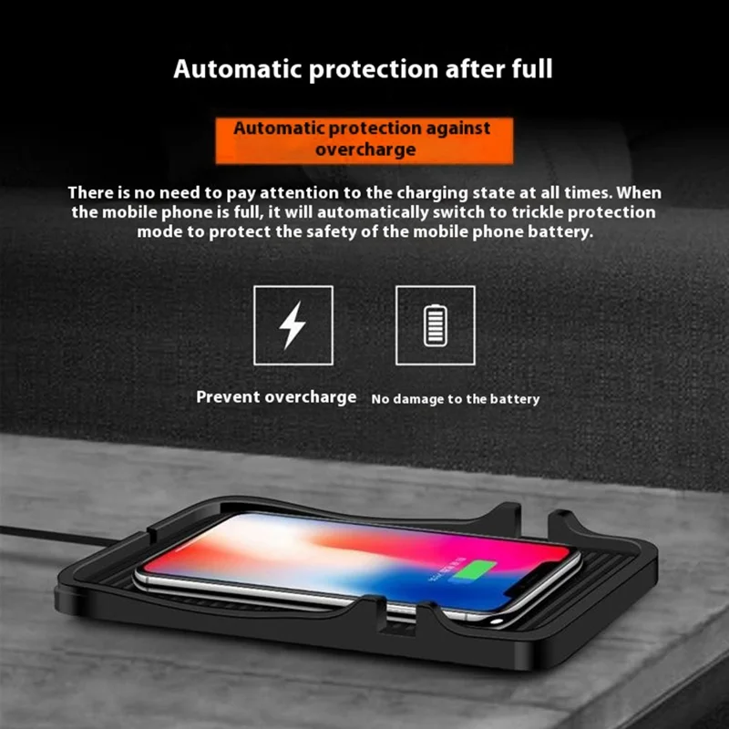 D7 Car Wireless Charger 15W Non Slip Desktop Charging Pad with 1m Cable for Automotive / Home - USB Plug