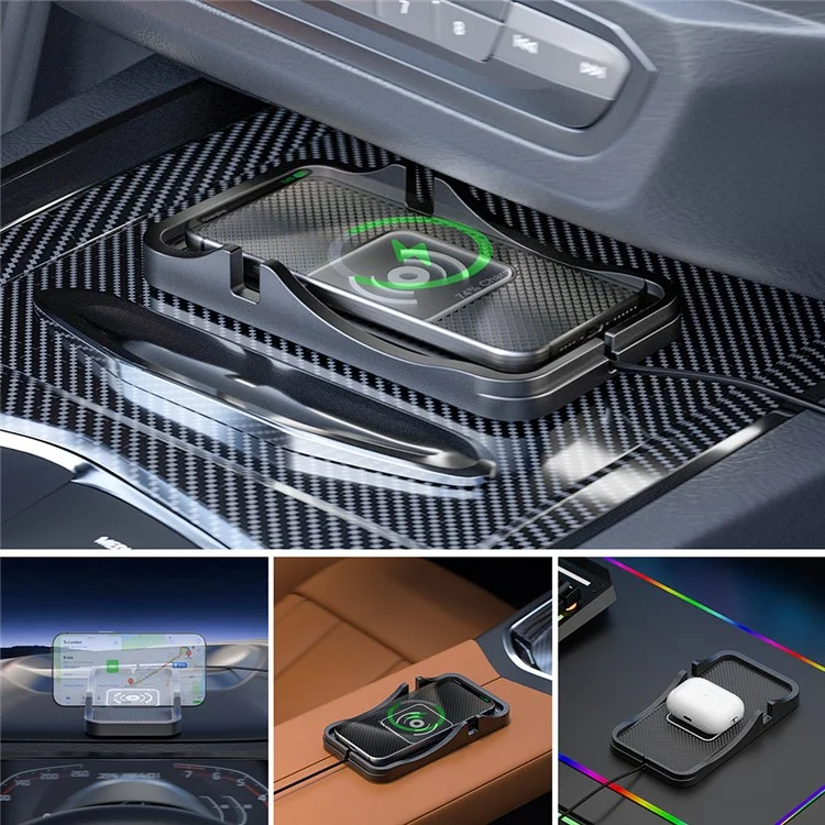D7 Car Wireless Charger 15W Non Slip Desktop Charging Pad with 1m Cable for Automotive / Home - USB Plug