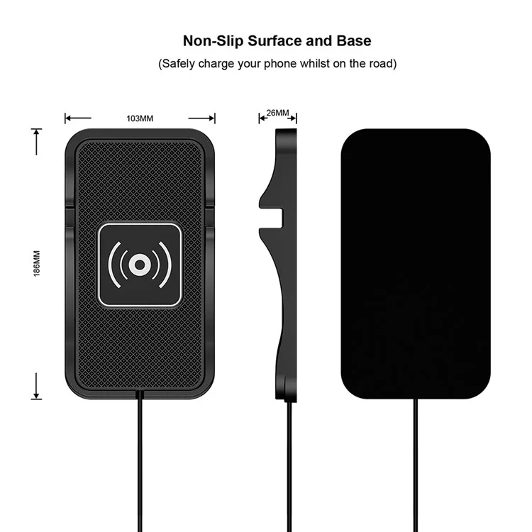 D7 Car Wireless Charger 15W Non Slip Desktop Charging Pad with 1m Cable for Automotive / Home - USB Plug