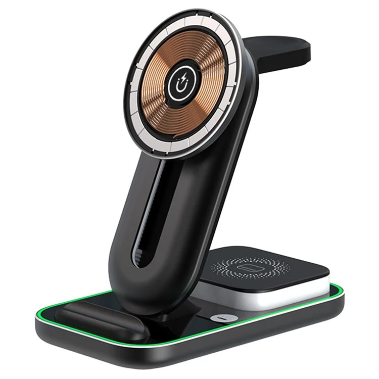 A8 Portable Phone Watch Earphone Wireless Charger 15W Magnetic Aluminum Alloy Fast Charging Stand - Black