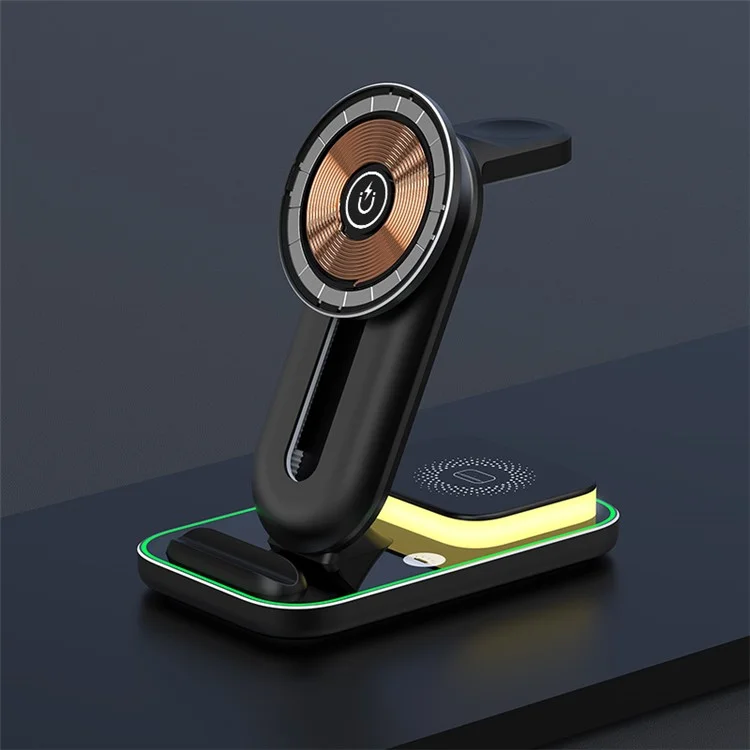 A8 Portable Phone Watch Earphone Wireless Charger 15W Magnetic Aluminum Alloy Fast Charging Stand - Black