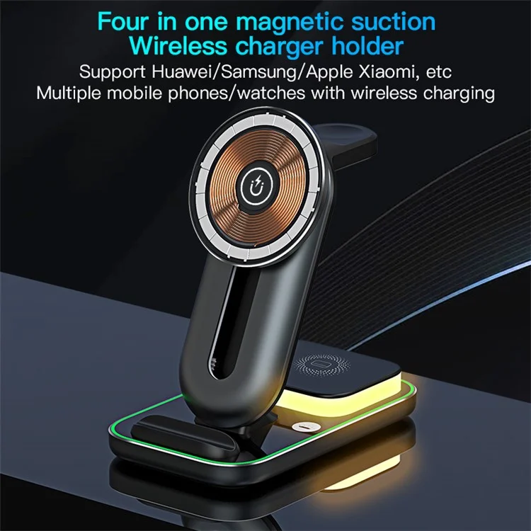 A8 Portable Phone Watch Earphone Wireless Charger 15W Magnetic Aluminum Alloy Fast Charging Stand - Black