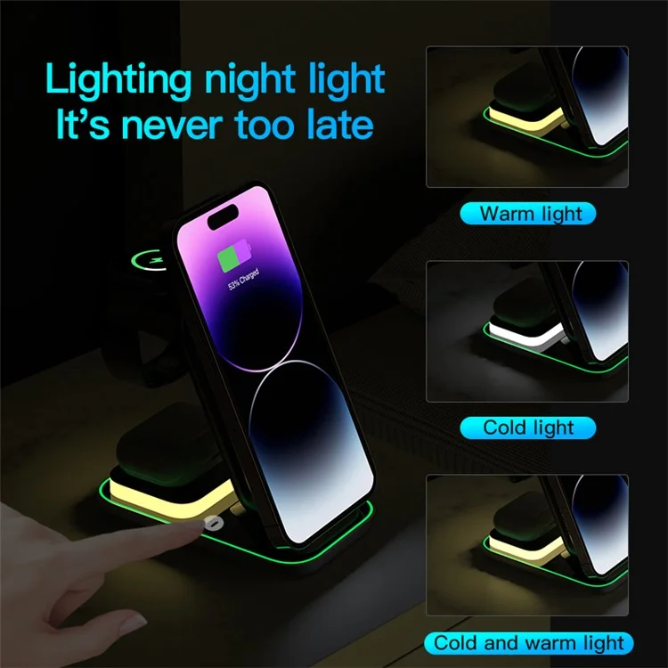A8 Portable Phone Watch Earphone Wireless Charger 15W Magnetic Aluminum Alloy Fast Charging Stand - Black