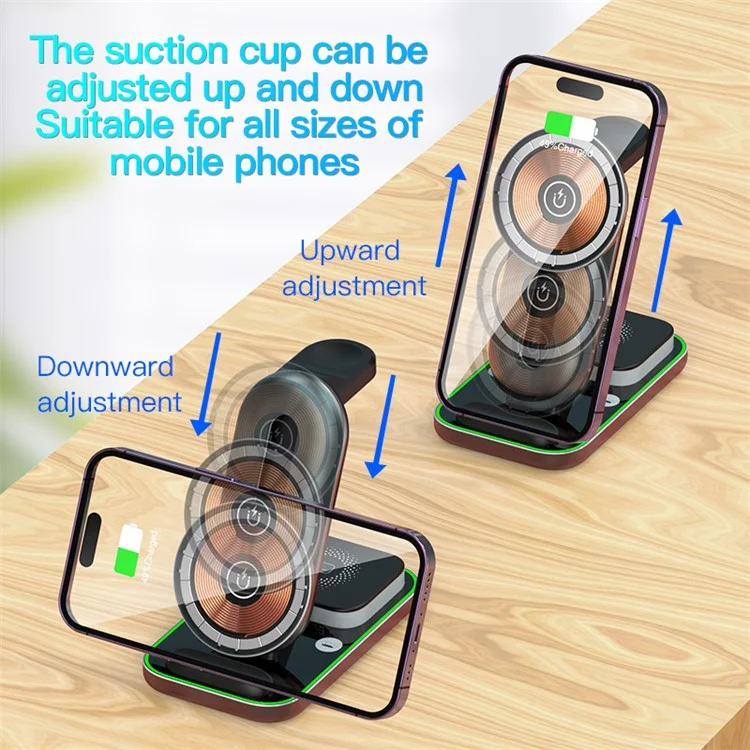 A8 Portable Phone Watch Earphone Wireless Charger 15W Magnetic Aluminum Alloy Fast Charging Stand - Black