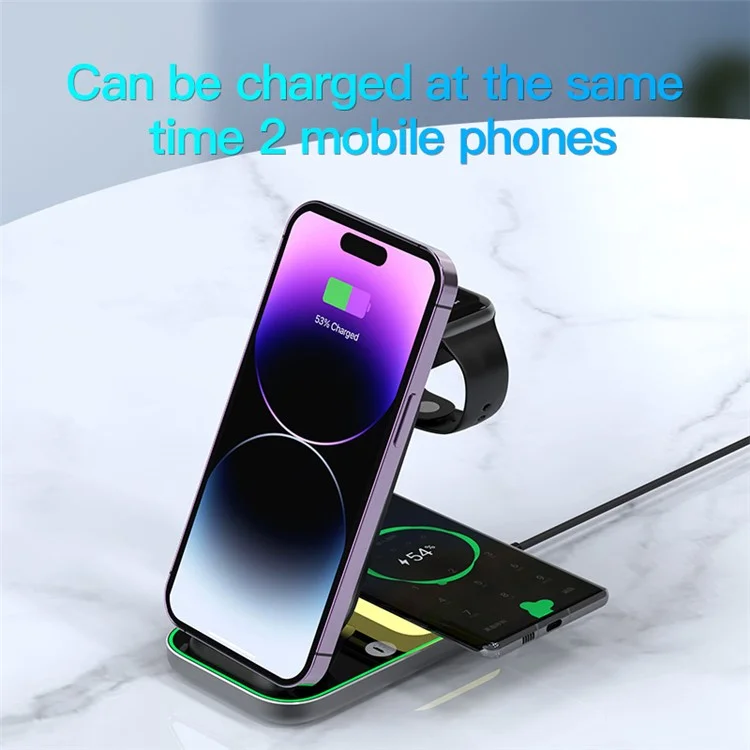 A8 Portable Phone Watch Earphone Wireless Charger 15W Magnetic Aluminum Alloy Fast Charging Stand - Black