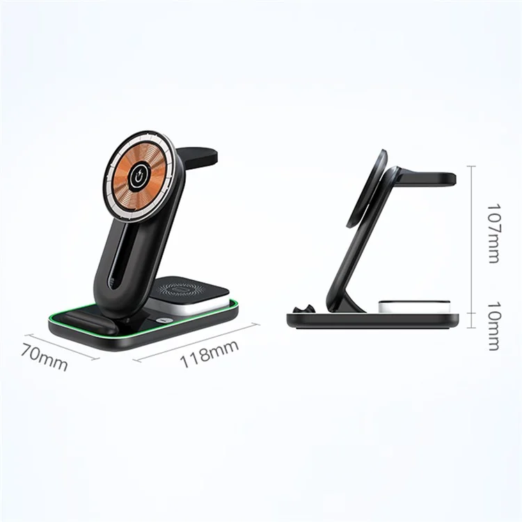 A8 Portable Phone Watch Earphone Wireless Charger 15W Magnetic Aluminum Alloy Fast Charging Stand - Black
