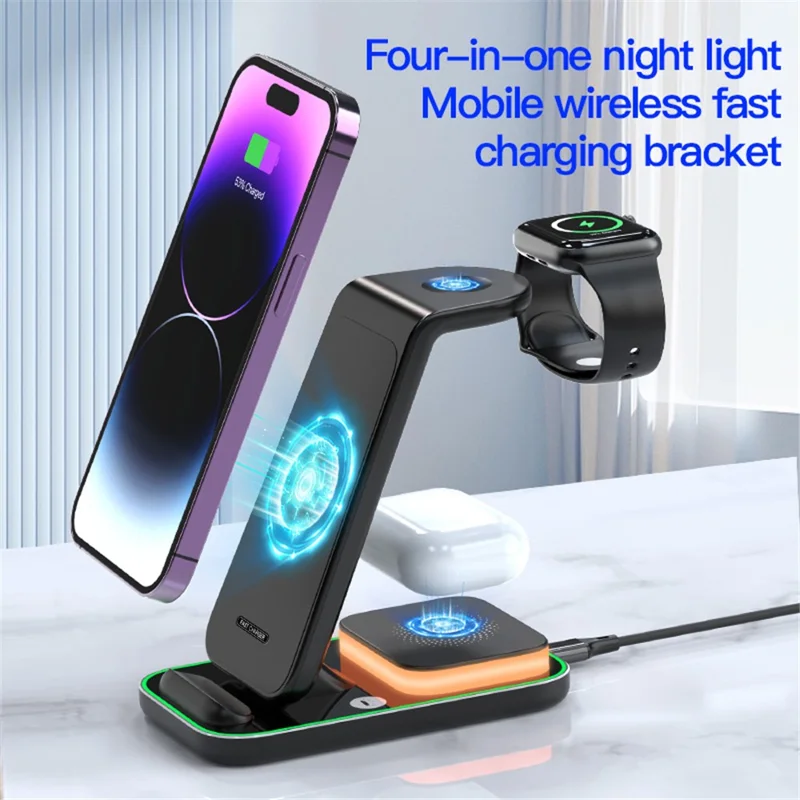 YF-A6 3-in-1 15W Dual-Coil Wireless-Ladegerät mit Nachtlicht für iPhone / Apple Watch / AirPods Ladestation - Weiß
