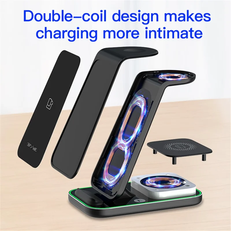 YF-A6 3-in-1 15W Dual-Coil Wireless-Ladegerät mit Nachtlicht für iPhone / Apple Watch / AirPods Ladestation - Weiß