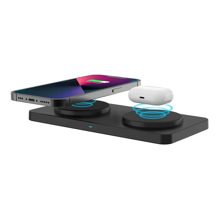 M15 30W 2 in 1 Magnetic Desktop Wireless Charger Dual 15W Phone Earphone Charging Dock - Black