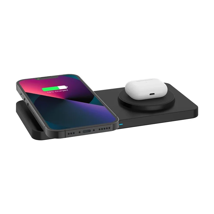 M15 30W 2 in 1 Magnetic Desktop Wireless Charger Dual 15W Phone Earphone Charging Dock - Black