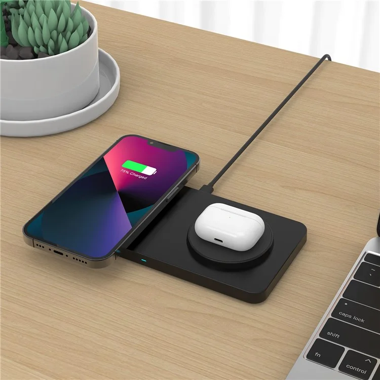 M15 30W 2 in 1 Magnetic Desktop Wireless Charger Dual 15W Phone Earphone Charging Dock - Black