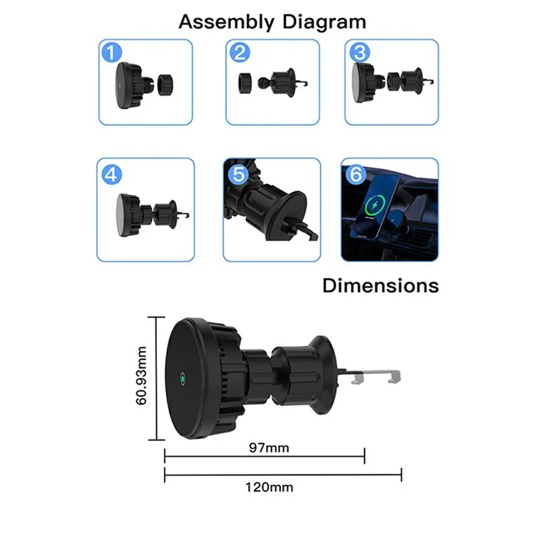 15W Magnetischer Auto-Wireless-Ladegerät-Halter für Telefon Schnellladung Autohalterung (CE-zertifiziert)