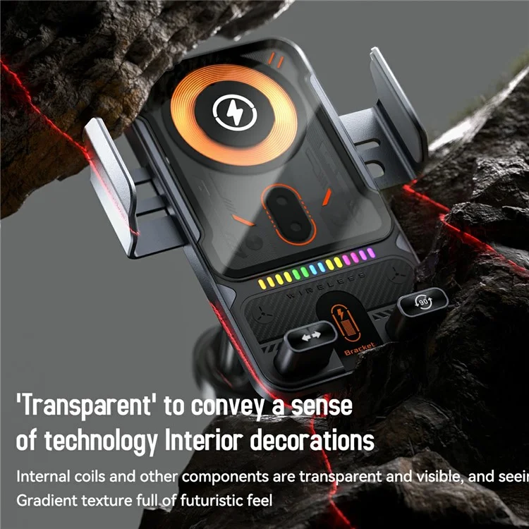 Smart Sensor Car Phone Holder 15W Wireless Charger Automatic Clamping Rotatable Mount with Cable Tie - Grey